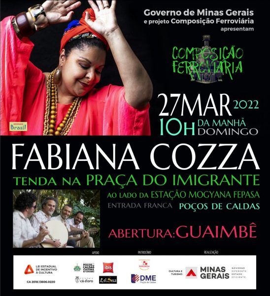 'Composição Ferroviária' apresenta Fabiana Cozza, em Poços de Caldas
